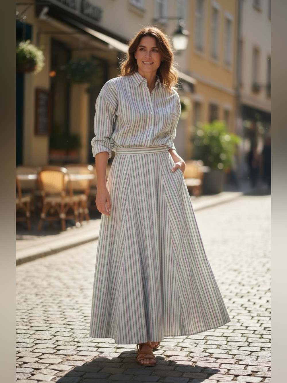 Mila Owen Striped Shirt Dress Sz S Maxi Skirt Button Up Pockets Classic